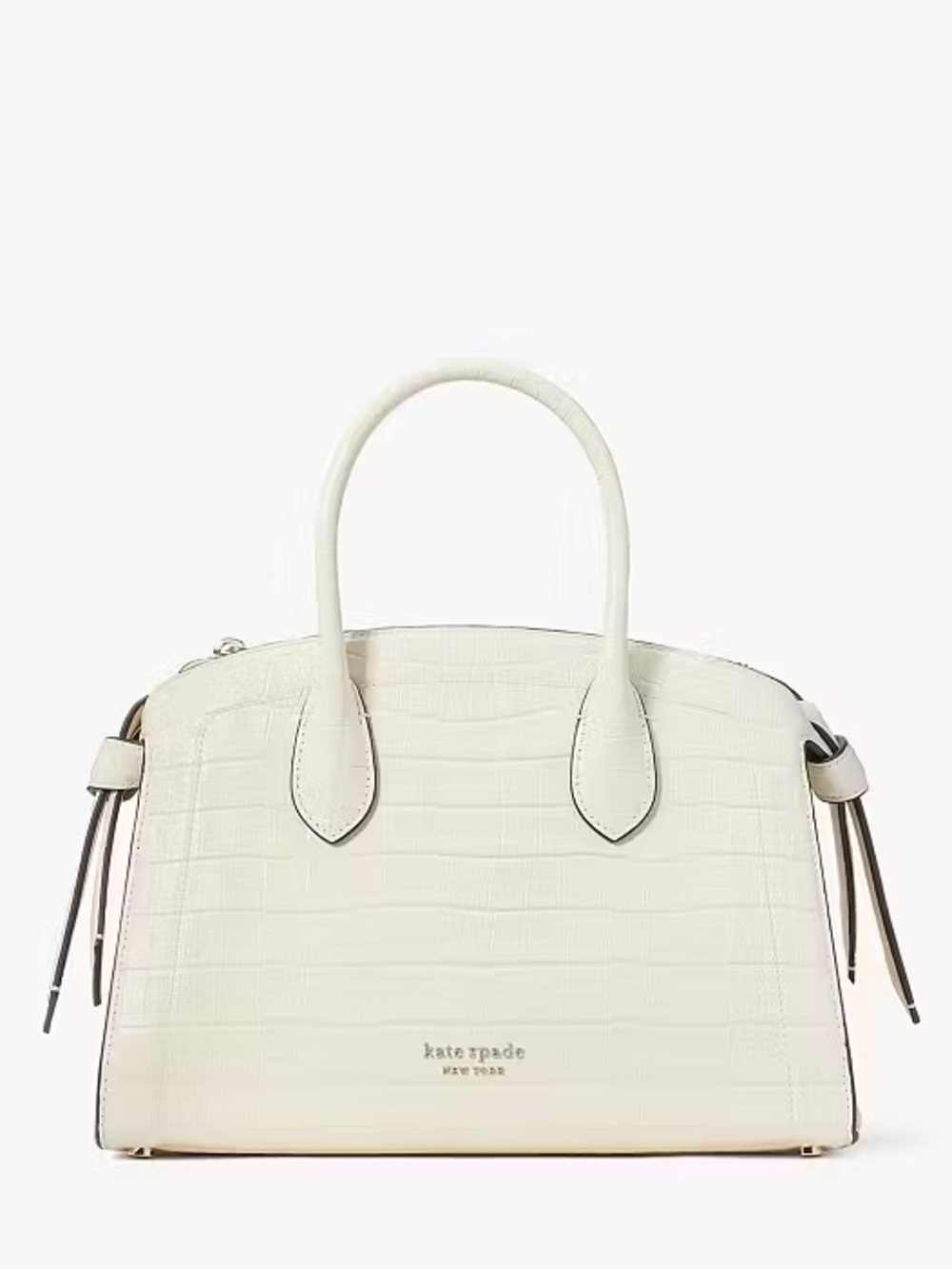 ♠️Kate Spade Knott Croc Embossed Medium Zip Top Satchel Bag, Halo White NEW NWT